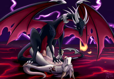 Queen of Darkness
art by muskydusky
Keywords: videogame;spyro_the_dragon;cynder;dragon;dragoness;male;female;feral;anthro;M/F;penis;cowgirl;vaginal_penetration;muskydusky