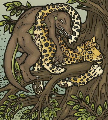 On The Tree
art by musorok
Keywords: lizard;male;anthro;furry;feline;leopard;female;feral;M/F;penis;from_behind;vaginal_penetration;musorok