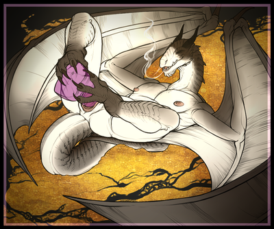 Smaug Filled Up Good
art by myemetophobia
Keywords: lord_of_the_rings;lotr;dragon;wyvern;smaug;male;feral;solo;dildo;anal;masturbation;hoard;myemetophobia