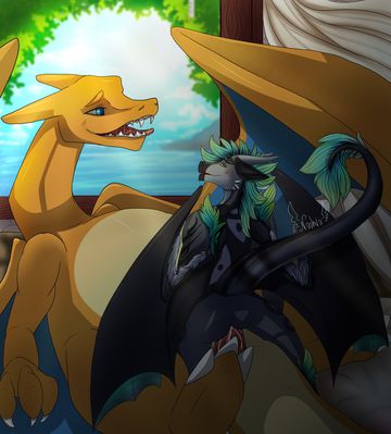 Demonium and Charizard
art by naahva
Keywords: anime;pokemon;dragon;charizard;male;anthro;M/M;penis;cowgirl;anal;spooge;naahva