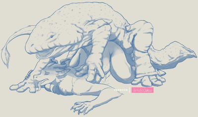 Gulper Spawning
art by nakoo
Keywords: videogame;fallout;salamander;gulper;dragon;male;feral;anthro;M/M;penis;from_behind;anal;spooge;nakoo