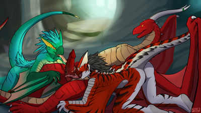 Pleasured By Two Nargacugas
art by iggi and tygerstkuan
Keywords: videogame;monster_hunter;dragon;dragoness;wyvern;nargacuga;male;female;feral;anthro;M/F;threeway;penis;oral;iggi;tygerstkuan