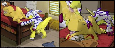 Wake Up Call
art by narse
Keywords: anime;digimon;dragon;furry;canine;guilmon;gabumon;male;anthro;M/M;penis;from_behind;oral;ana;rimjob;closeup;spooge;narse