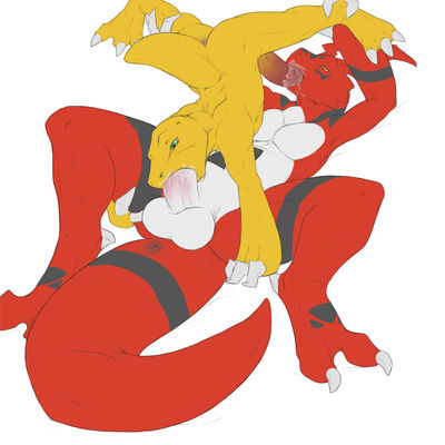 Agumon and Guilmon 69'ing
art by narse
Keywords: anime;digimon;dragon;guilmon;agumon;male;anthro;M/M;penis;oral;69;spooge;narse