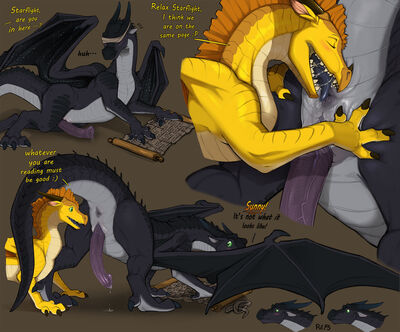Sunny and Starflight (Wings_of_Fire)
art by narse
Keywords: wings_of_fire;nightwing;sandwing;hybrid;starflight;sunny;dragon;dragoness;male;female;feral;M/F;penis;oral;anal;rimjob;closeup;spooge;narse