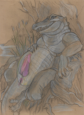 Big Daddy
art by nduli
Keywords: crocodilian;alligator;male;feral;anthro;solo;penis;nduli