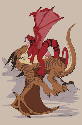 Dragon Rider
art by necrodrone13
Keywords: dragon;dragoness;drakkor;male;female;feral;anthro;breasts;M/F;penis;cowgirl;spooge;necrodrone13