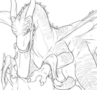 Drakkor and Mare
art by necrodrone13
Keywords: dragon;drakkor;furry;equine;horse;male;female;feral;M/F;penis;from_behind;suggestive;necrodrone13