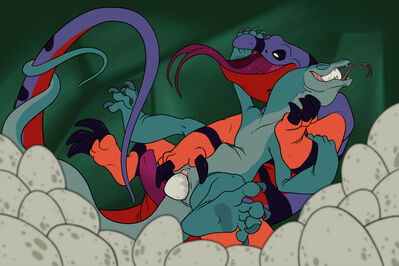 Joanna and Lou
art by necrodrone13
Keywords: cartoon;disney;rescuers_down_under;ferngully;lizard;monitor_lizard;goanna;joanna;lou;male;female;feral;M/F;penis;vagina;reverse_cowgirl;spread;oviposition;egg;spooge;necrodrone13