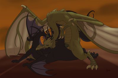 Fantasies Mounting (Maleficent x Pagemaster)
art by necrodrone13
Keywords: cartoon;disney;sleeping_beauty;maleficent;pagemaster;dragon;dragoness;male;female;feral;M/F;penis;from_behind;vaginal_penetration;necrodrone13