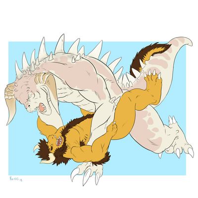 Deathclaw Buggery
art by negger
Keywords: videogame;fallout;lizard;reptile;deathclaw;dragon;male;anthro;M/M;missionary;anal;negger