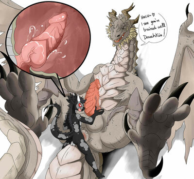 Dovahkiin and Paarthurnax
art by nelsonnoir
Keywords: videogame;skyrim;dovahkiin;paarthurnax;dragon;furry;male;anthro;feral;M/M;penis;missionary;anal;internal;spooge;nelsonnoir