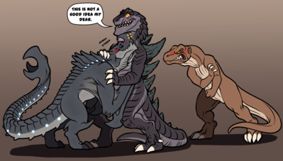 Dangerous Relationships
art by fcaiser
Keywords: godzilla;gojira;pacific_rim;kaiju;otachi;komodithrax;male;female;feral;humor;non-adult;fcaiser