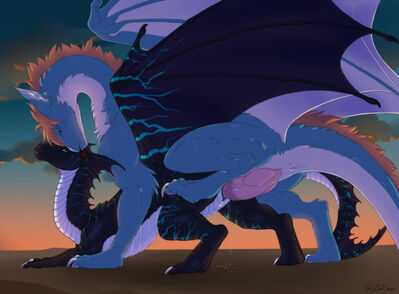 Sunset Lovers
art by neverneverland
Keywords: dragon;dragoness;male;female;feral;M/F;penis;from_behind;vaginal_penetration;spooge;neverneverland