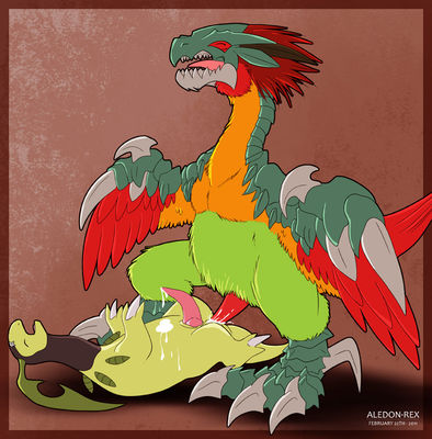 Bayleef and Diatrymon
art by aledon_rex
Keywords: anime;pokemon;avian;bird;gastornis;diatrymon;bayleef;male;anthro;M/M;penis;missionary;anal;spooge;aledon_rex