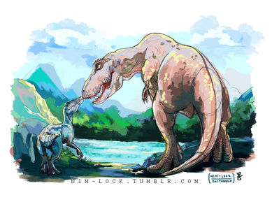 Blue and Rex
art by nim-lock
Keywords: jurassic_world;dinosaur;theropod;raptor;deinonychus;tyrannosaurus_rex;trex;blue;female;feral;non-adult;nim-lock