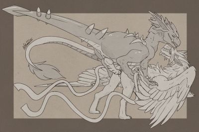 Mating
art by nitrods
Keywords: dragoness;dinosaur;theropod;raptor;male;female;feral;M/F;penis;from_behind;vaginal_penetration;spooge;nitrods