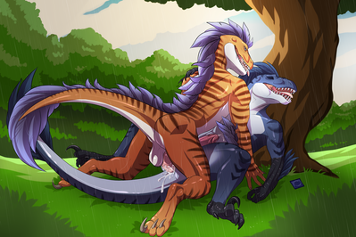 Under A Tree
art by nitrods
Keywords: dinosaur;theropod;raptor;utahraptor;male;anthro;M/M;penis;missionary;anal;spooge;nitrods