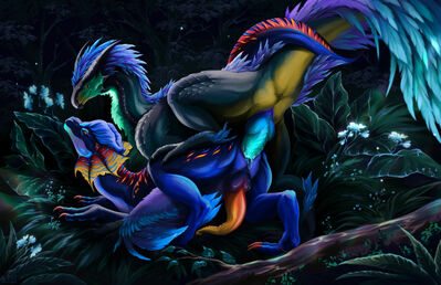 Night in the Jungle
art by nsst
Keywords: dinosaur;theropod;raptor;male;feral;M/M;penis;from_behind;anal;spooge;nsst