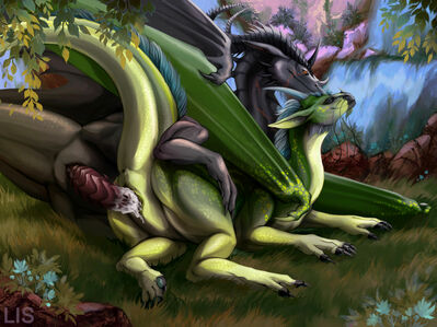 Forest Spooning (Wings_of_Fire)
art by nsst
Keywords: wings_of_fire;rainwing;icewing;hybrid;dragon;dragoness;male;female;feral;M/F;penis;spoons;vaginal_penetration;spooge;nsst
