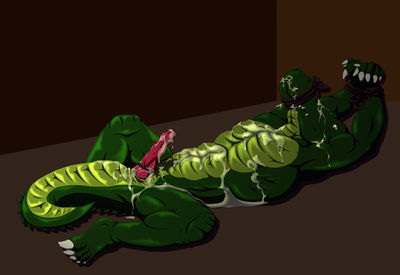 Spoogy Gator
art by nx-3000
Keywords: crocodilian;alligator;male;anthro;solo;penis;bondage;spooge;nx-3000