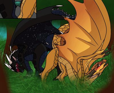 Fatespeaker and Sunny (Wings_of_Fire)
art by degener4te_hunter
Keywords: wings_of_fire;sandwing;nightwing;sunny;fatespeaker;dragoness;female;feral;lesbian;dildo;masturbation;vaginal_penetration;closeup;degener4te_hunter