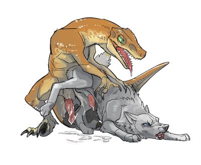 Raptor and Wolf
art by okapi
Keywords: dinosaur;theropod;raptor;furry;canine;wolf;male;feral;M/M;penis;from_behind;spooge;okapi