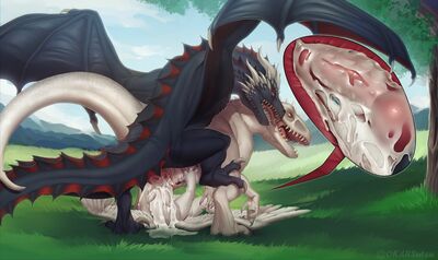 Drogon and Indominus
art by okdrsutsu
Keywords: jurassic_world;dinosaur;theropod;indominus_rex;gryphon;game_of_thrones;drogon;dragon;wyvern;male;female;feral;M/F;threeway;penis;from_behind;vaginal_penetration;oral;internal;ejaculation;spooge;okdrsutsu