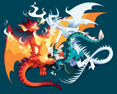 Spitroasted By Peril and Winter (Wings_of_Fire)
art by olivecow
Keywords: wings_of_fire;skywing;icewing;peril;winter;dragon;dragoness;male;female;anthro;breasts;M/F;M/M;threeway;spitroast;penis;from_behind;anal;oral;orgasm;spooge;olivecow