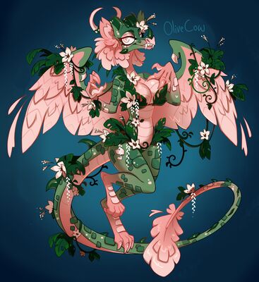 Anthro Hybrid (Wings_of_Fire)
art by olivecow
Keywords: wings_of_fire;leafwing;rainwing;hybrid;dragoness;female;anthro;breasts;solo;suggestive;olivecow