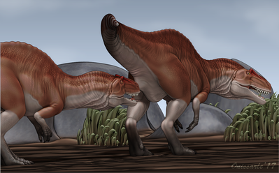 Acrocanthosaurus Courtship
art by onissarle
Keywords: dinosaur;theropod;acrocanthosaurus;male;female;feral;M/F;cloaca;suggestive;onissarle