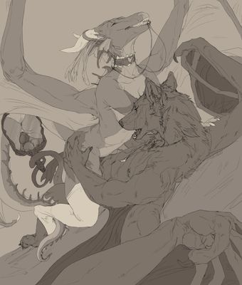 Wolf and Dragoness 2
art by oouna
Keywords: dragon;dragoness;furry;canine;wolf;male;female;anthro;breasts;M/F;penis;cowgirl;vaginal_penetration;closeup;oouna