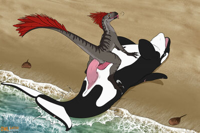 On The Beach
art by owligatorstudios
Keywords: dinosaur;theropod;raptor;furry;cetacean;orca;male;feral;M/M;penis;cowgirl;anal;spooge;beach;owligatorstudios