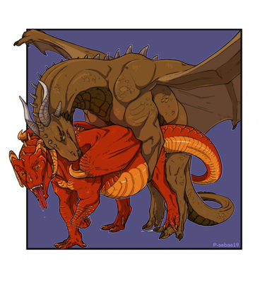 Draconic Copulation
art by p-sebae
Keywords: dragon;dragoness;male;female;feral;M/F;from_behind;suggestive;p-sebae