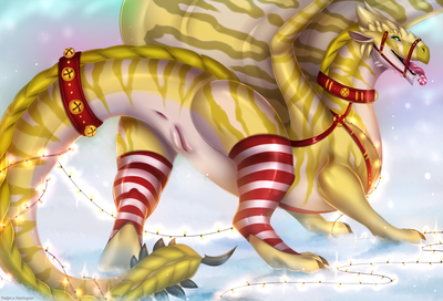Christmas Dragon
art by padjetxharrington
Keywords: dragoness;female;feral;solo;vagina;presenting;holiday;padjetxharrington