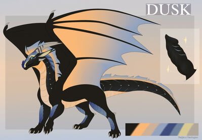 Dusk the Sandwing (Wings_of_Fire)
art by padjetxharrington
Keywords: wings_of_fire;sandwing;nightwing;hybrid;dragon;male;feral;solo;penis;closeup;reference;padjetxharrington