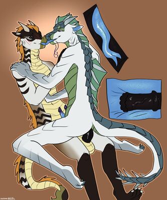 Hybrid Pleasuring (Wings_of_Fire)
art by paradoxinhead
Keywords: wings_of_fire;icewing;seawing;sandwing;hybrid;dragon;male;feral;M/M;penis;hemipenis;cowgirl;anal;internal;paradoxinhead