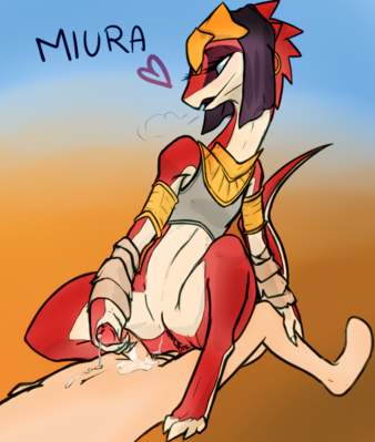Miura (Ever Oasis)
art by sildre and pawtsun
Keywords: beast;videogame;ever_oasis;dragoness;drauk;miura;female;anthro;human;man;male;M/F;penis;vagina;cowgirl;suggestive;spooge;sildre;pawtsun