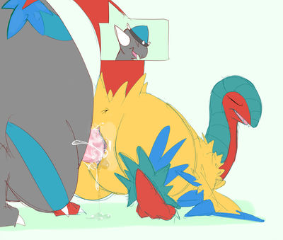 Archeops and Rampardos Mating
art by pcred566
Keywords: anime;pokemon;dinosaur;theropod;archeopteryx;pachycephalosaurus;archeops;rampardos;male;female;anthro;M/F;penis;from_behind;vaginal_penetration;spooge;pcred566