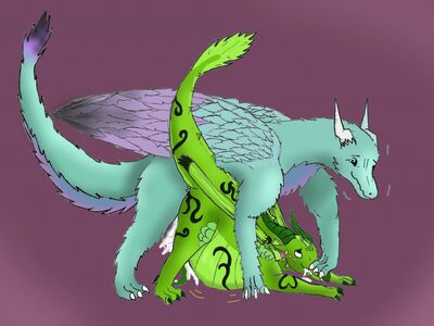 Mint Creampie (Wings_of_Fire)
art by pep_and_rye
Keywords: wings_of_fire;leafwing;rainwing;hybrid;dragon;male;feral;M/M;penis;from_behind;anal;ejaculation;inflation;pep_and_rye