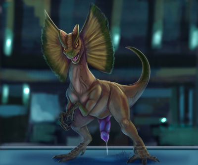 Dilophosaurus
art by phinja
Keywords: dinosaur;theropod;dilophosaurus;male;feral;anthro;solo;penis;spooge;phinja