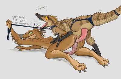 Get To Work
art by phlegraofmystery
Keywords: videogame;halo;avian;bird;kig-yar;dinosaur;theropod;raptor;male;feral;anthro;M/M;bondage;penis;from_behind;anal;phlegraofmystery