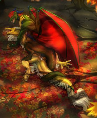 Bed of Leaves
art by pig
Keywords: eastern_dragon;dragon;dragoness;male;female;feral;M/F;penis;missionary;vaginal_penetration;spooge;pig