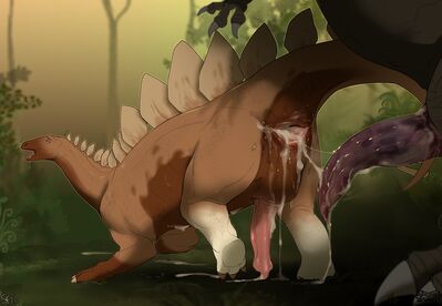Rex and Stegosaur
art by pig
Keywords: dinosaur;stegosaurus;theropod;tyrannosaurus_rex;trex;male;feral;M/M;penis;from_behind;anal;spooge;pig