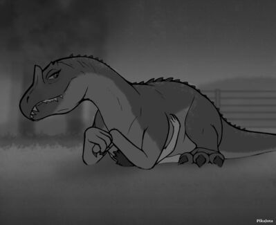 Allosaurus
art by pikajota
Keywords: beast;jurassic_world;dinosaur;theropod;allosaurus;female;feral;human;man;male;M/F;cowgirl;suggestive;pikajota