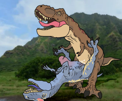 Allosaurus x Rex
art by plaguetyranno
Keywords: jurassic_world;dinosaur;theropod;tyrannosaurus_rex;trex;allosaurus;male;female;feral;M/F;penis;missionary;spooge;plaguetyranno