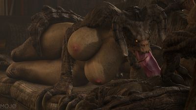 Deathclaw Couch Sucking
art by planetmojo
Keywords: videogame;fallout;reptile;lizard;deathclaw;male;female;anthro;breasts;M/F;penis;oral;cgi;planetmojo