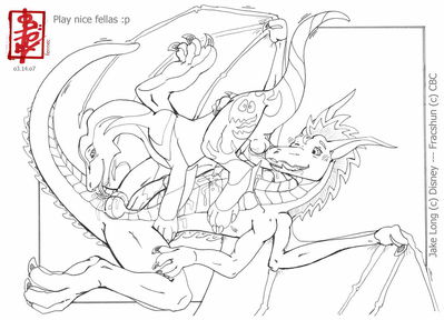 Play Nice, Fellas!
art by fennec
Keywords: cartoon;american_dragon;anime;dragon_booster;dragon;jake_long;fracshun;male;anthro;M/M;penis;69;oral;anal;rimjob;fennec