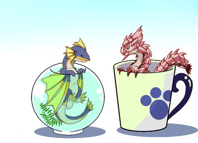 Plesioth and Rathian
art by kel
Keywords: videogame;monster_hunter;dragoness;wyvern;piscine_wyvern;plesioth;rathian;feral;female;humor;non-adult