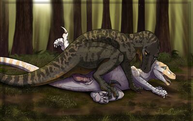 Raptors Having Sex
art by plumadraconis101
Keywords: dinosaur;theropod;raptor;utahraptor;male;female;feral;M/F;penis;missionary;cloacal_penetration;spooge;plumadraconis101